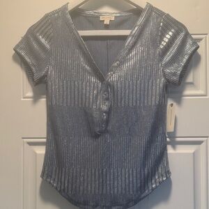 Anthropologie Shimmering Blue Short Sleeve Top